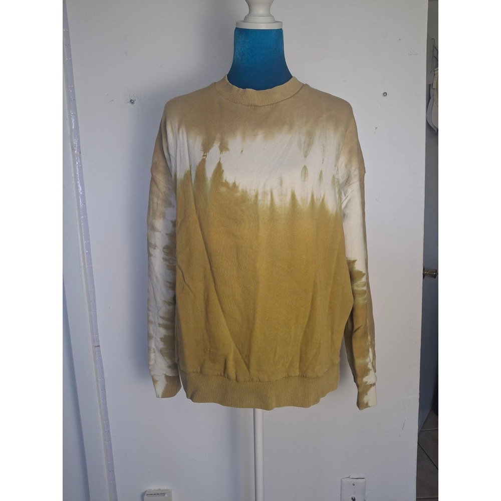 Scalpers Mens Tie Dye Dip Dye Sweatshirt Mustard Yellow White Skull Logo Size M